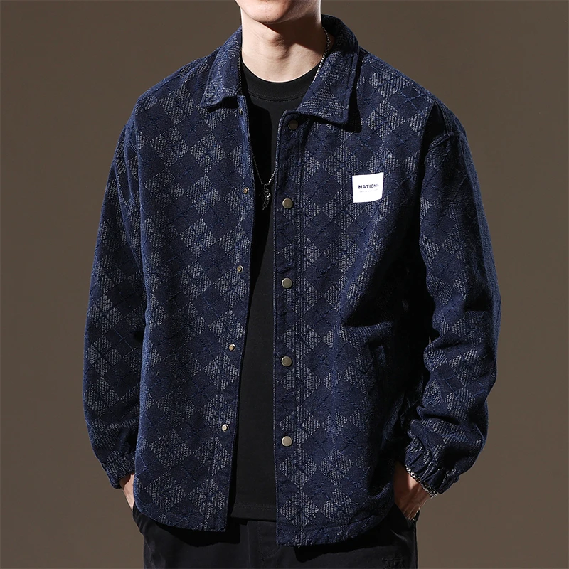 MR.MUDI/穆迪先生重磅色织提花男长袖宽松衬衣秋季夹克牛仔外套男