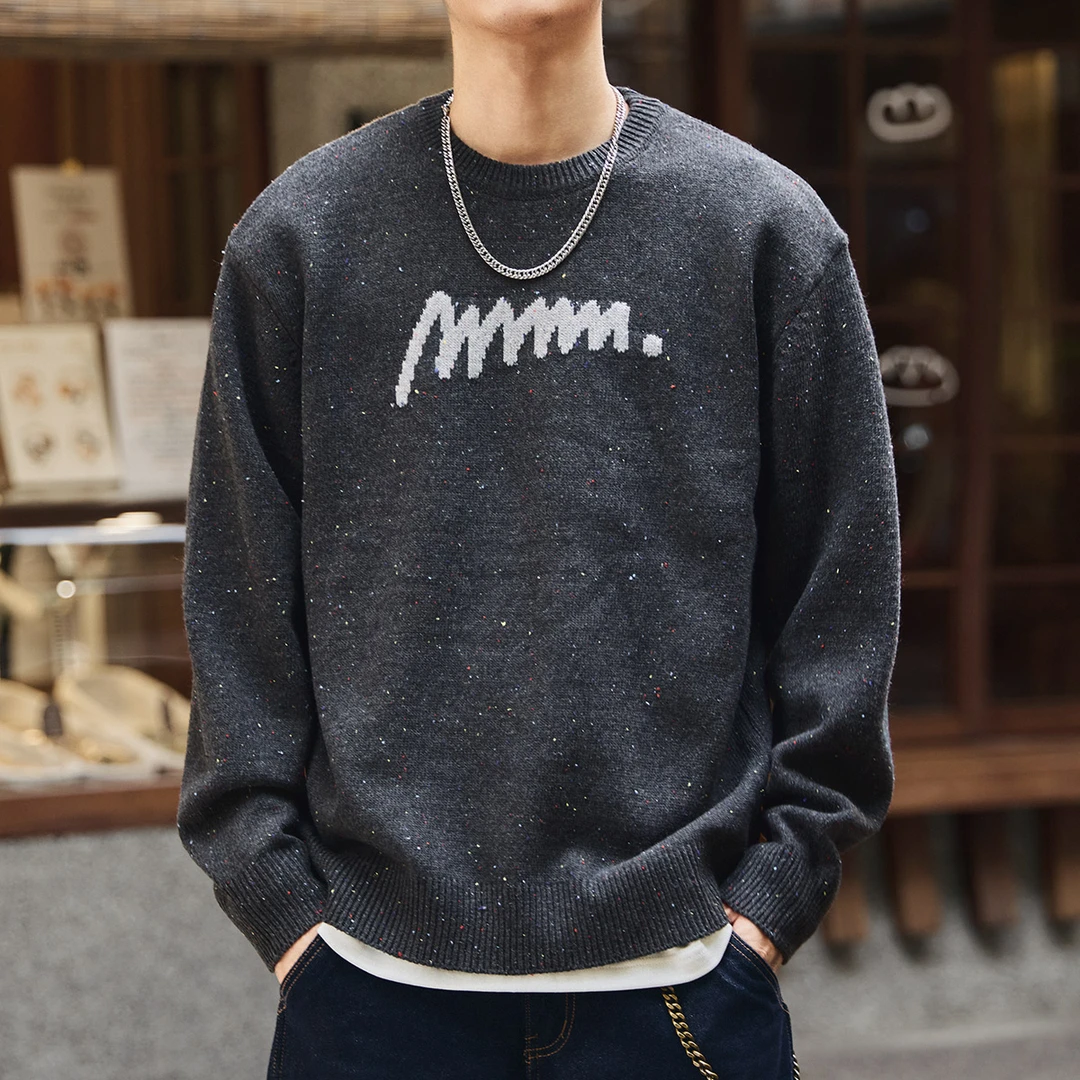 MR.MUDI/穆迪先生高端复古满天星男士毛衣秋冬宽松保暖圆领针织衫