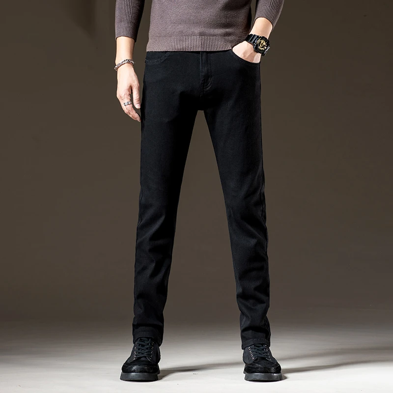 MR.MUDI/穆迪先生牛仔裤男春秋新款高端黑色男士裤子修身直筒轻奢