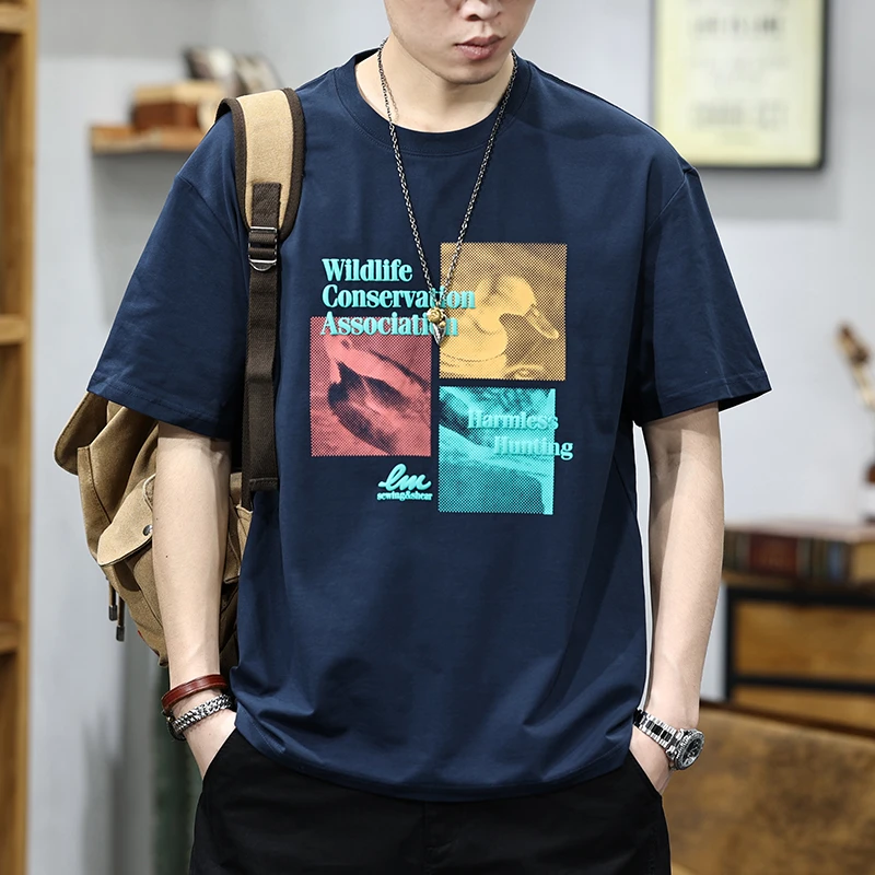 MR.MUDI/穆迪先生夏季新款冰丝凉感短袖T恤男士宽松潮牌趣味印花