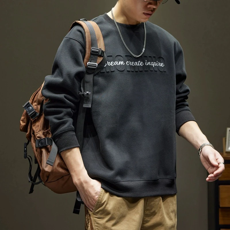 MR.MUDI/穆迪先生美式字母钢印圆领卫衣男2024秋新款宽松休闲长袖