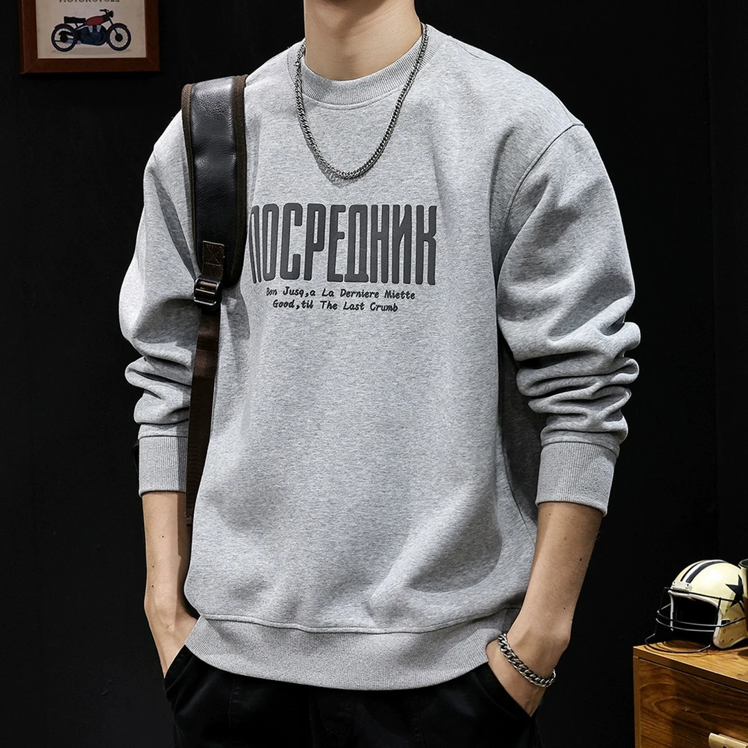 MR.MUDI/穆迪先生圆领卫衣男2025新款男装大码字母印花长袖秋冬款