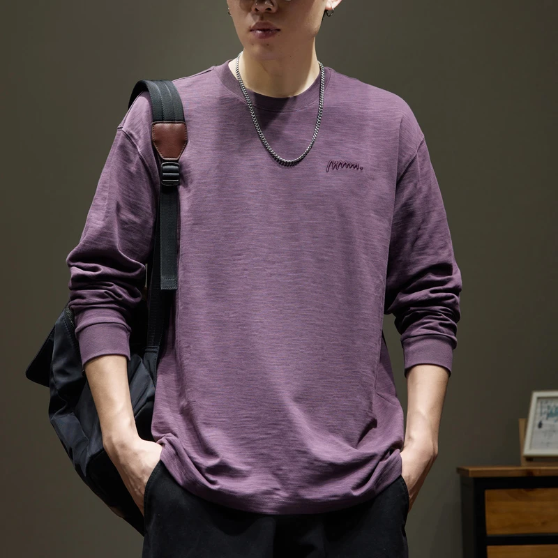 MR.MUDI/穆迪先生美式纯棉长袖T恤男秋季新款宽松潮牌竹节棉圆领