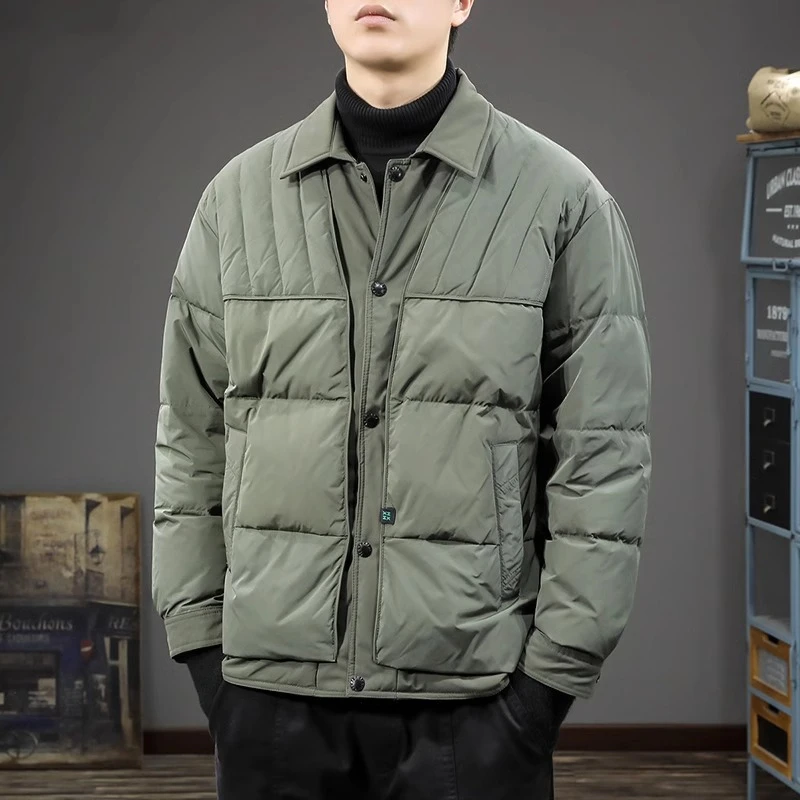 MR.MUDI/穆迪先生冬季衬衫式假两件男羽绒服宽松短款轻薄翻领外套