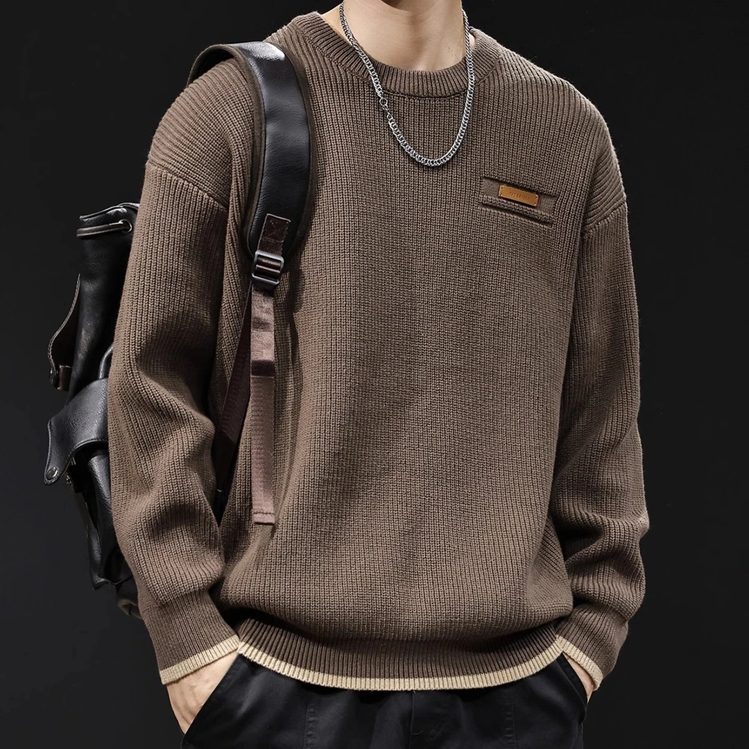 MR.MUDI/穆迪先生假两件毛衣男秋冬2025新款保暖圆领打底大码外穿