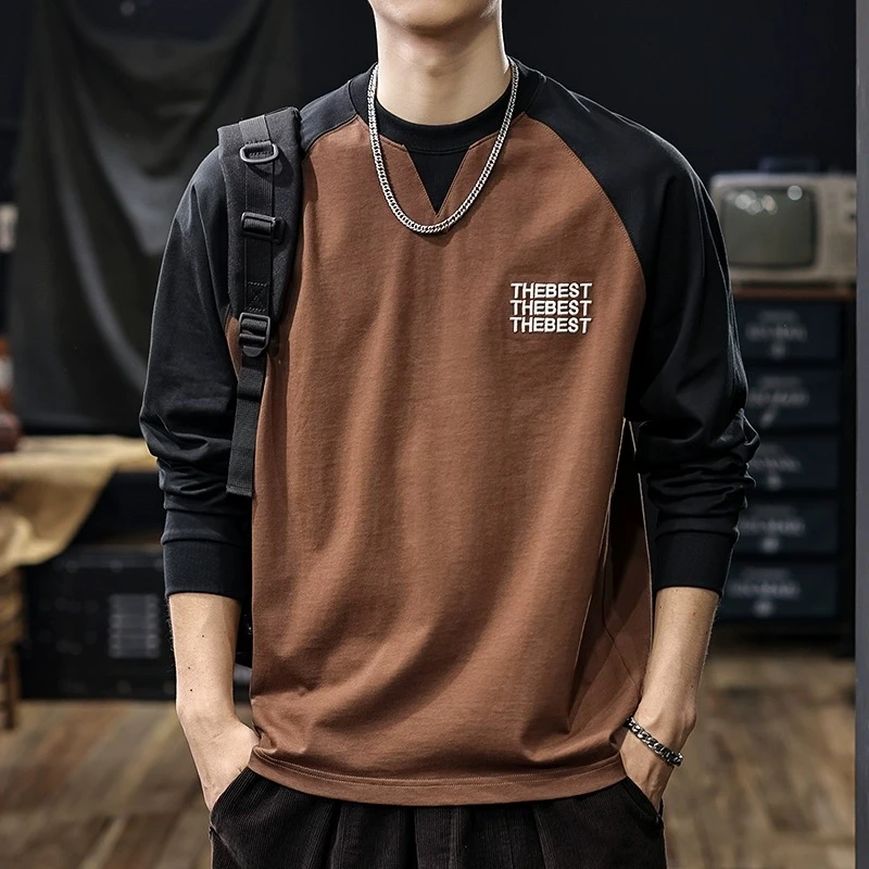 MR.MUDI/穆迪先生2025秋季新款长袖T恤男撞色拼接男士内搭打底衫t