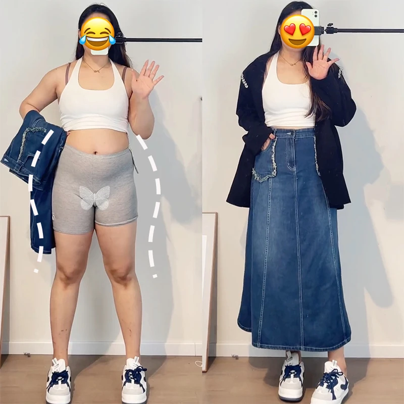 大码牛仔半身裙女秋冬2024新款胖妹妹高腰显瘦A字裙遮胯鱼尾裙子