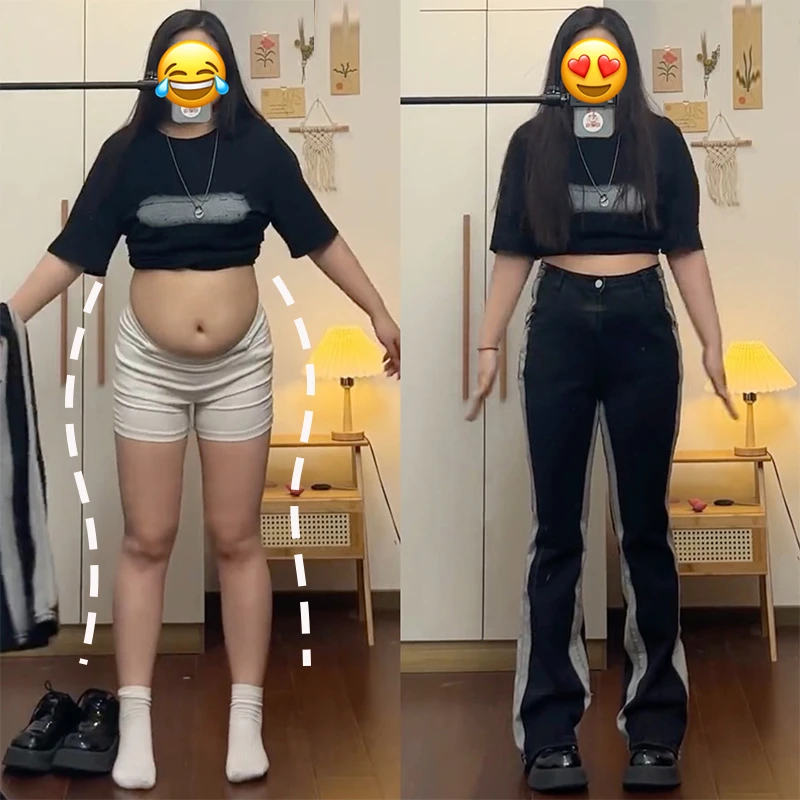 微喇修容牛仔裤大码胖mm梨形身材粗腿遮胯黑色显瘦弹力高腰喇叭裤