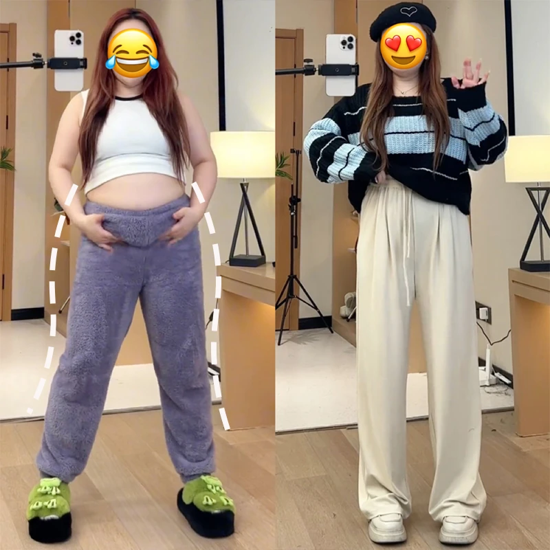 糯米裤阔腿裤大码女装春秋胖mm高腰宽松垂感休闲裤慵懒风拖地裤