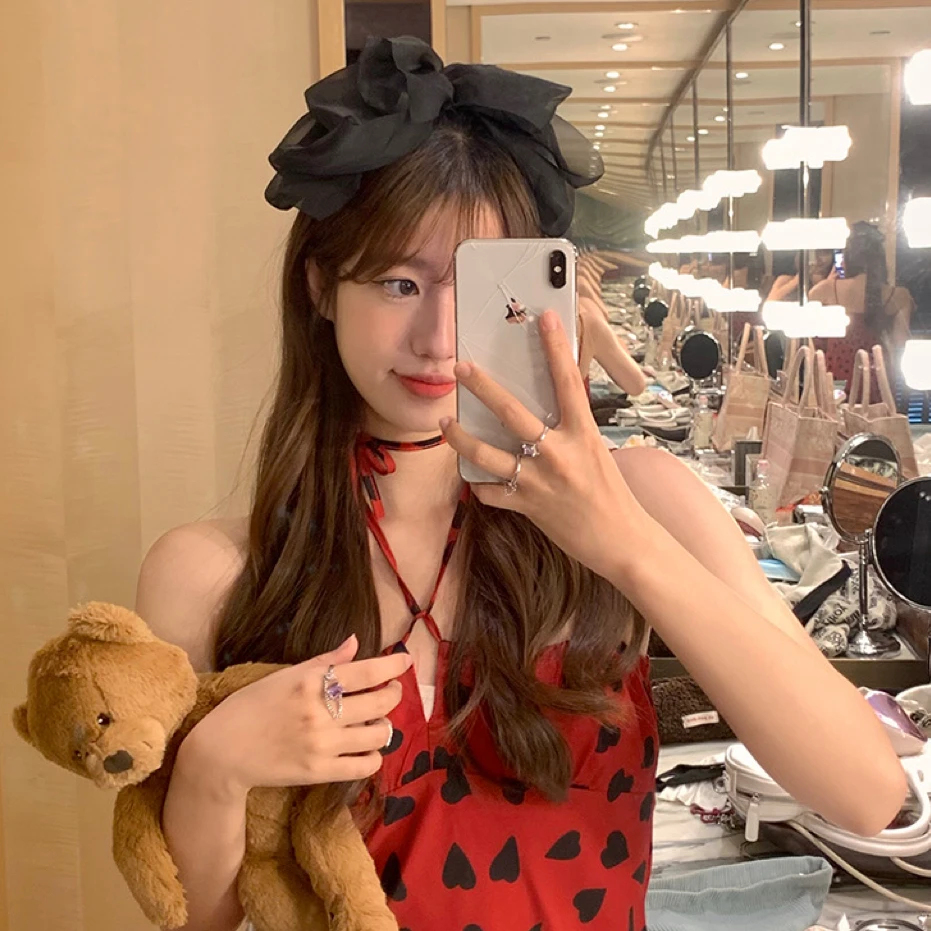 高颅顶蝴蝶结发夹黑色可爱发卡大号后脑勺高级感网红气质头饰ins