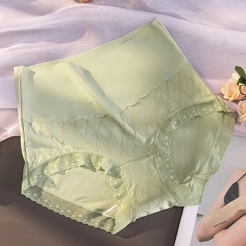 高腰收腹女士内裤无痕法式提花蕾丝面料舒适束腰三角内裤