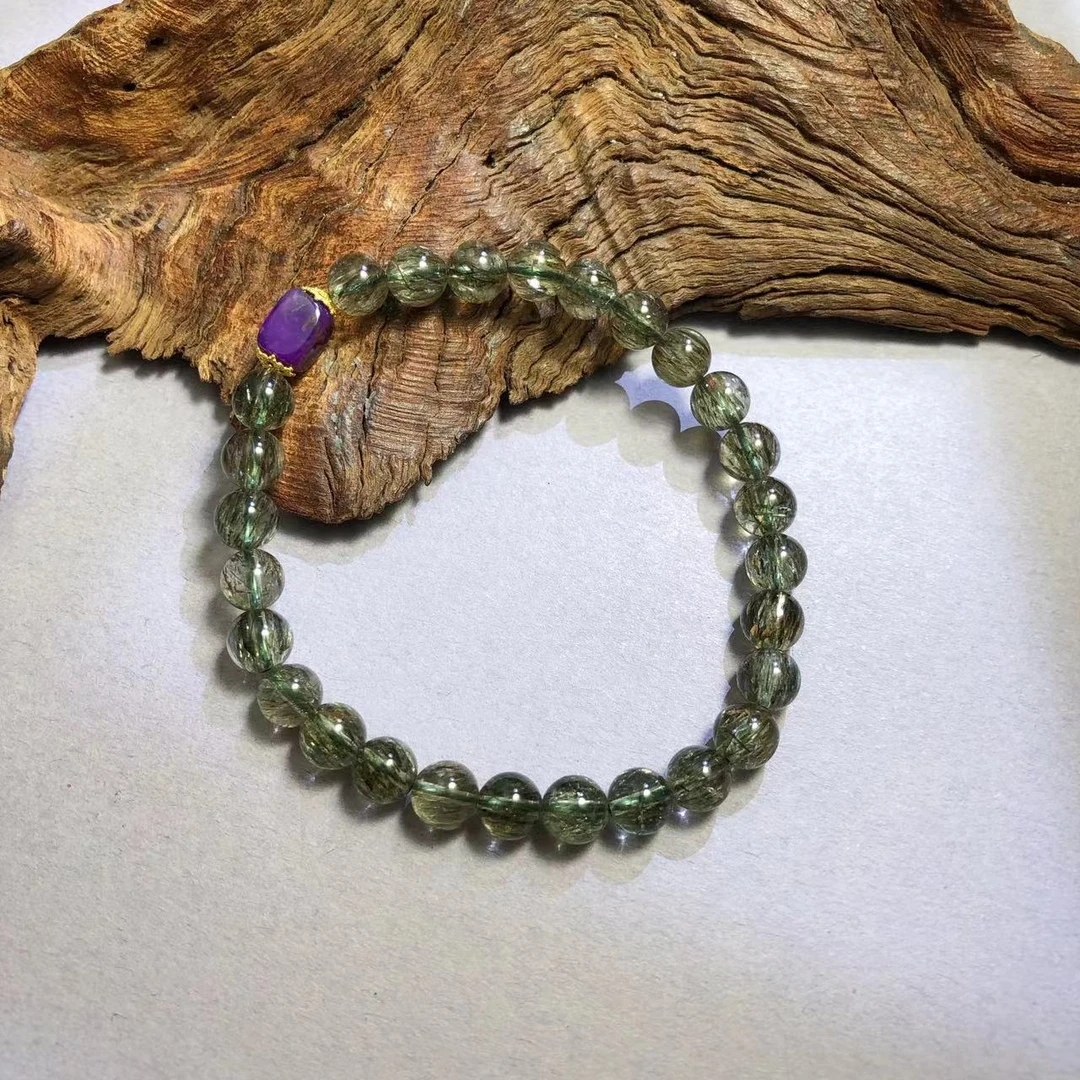 【圣芭黎】天然舒俱来手串方块绿发晶6+多样性发一D0655