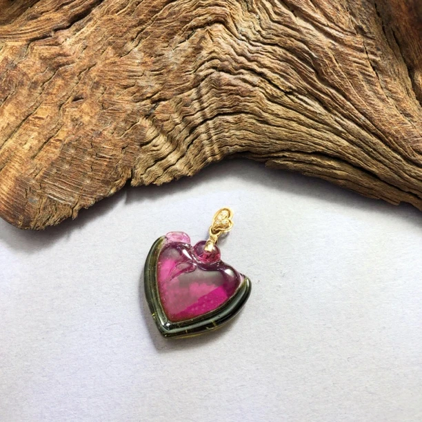 【圣芭黎】天然碧玺吊坠西瓜碧玺爱心18K15-17多样性发一D0791