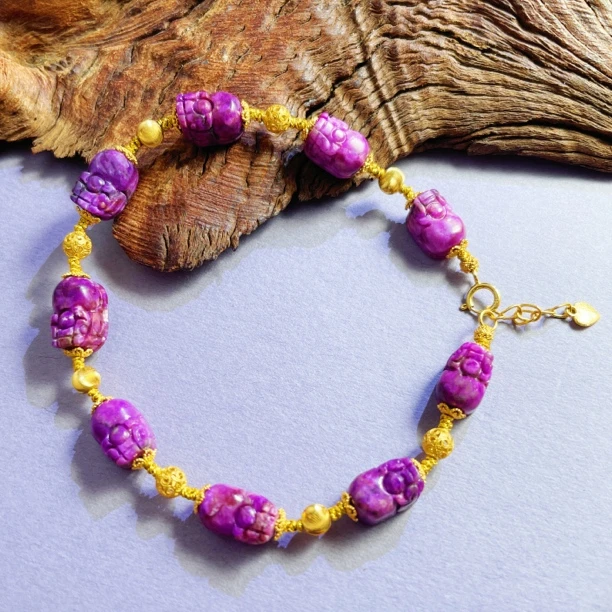 【圣芭黎】天然舒俱来桃红貔貅18K手链6多样性发一D0915