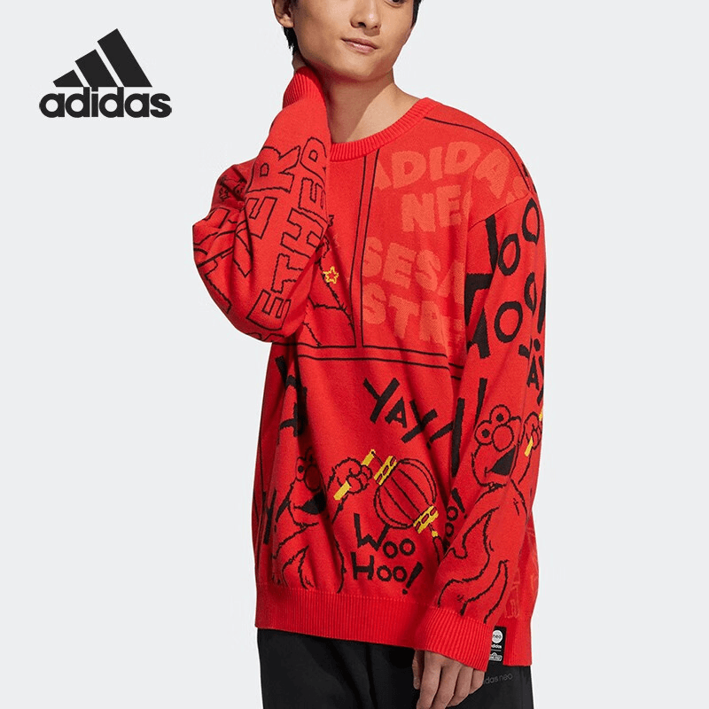ADIDAS/阿迪达斯芝麻街联名情侣新年款休闲运动针织套头衫HD7293