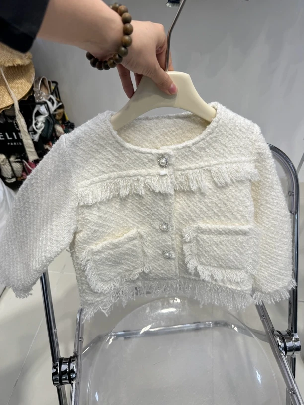 女童长袖外套洋气小香风儿童外套流苏设计韩版外套时髦百搭穿搭