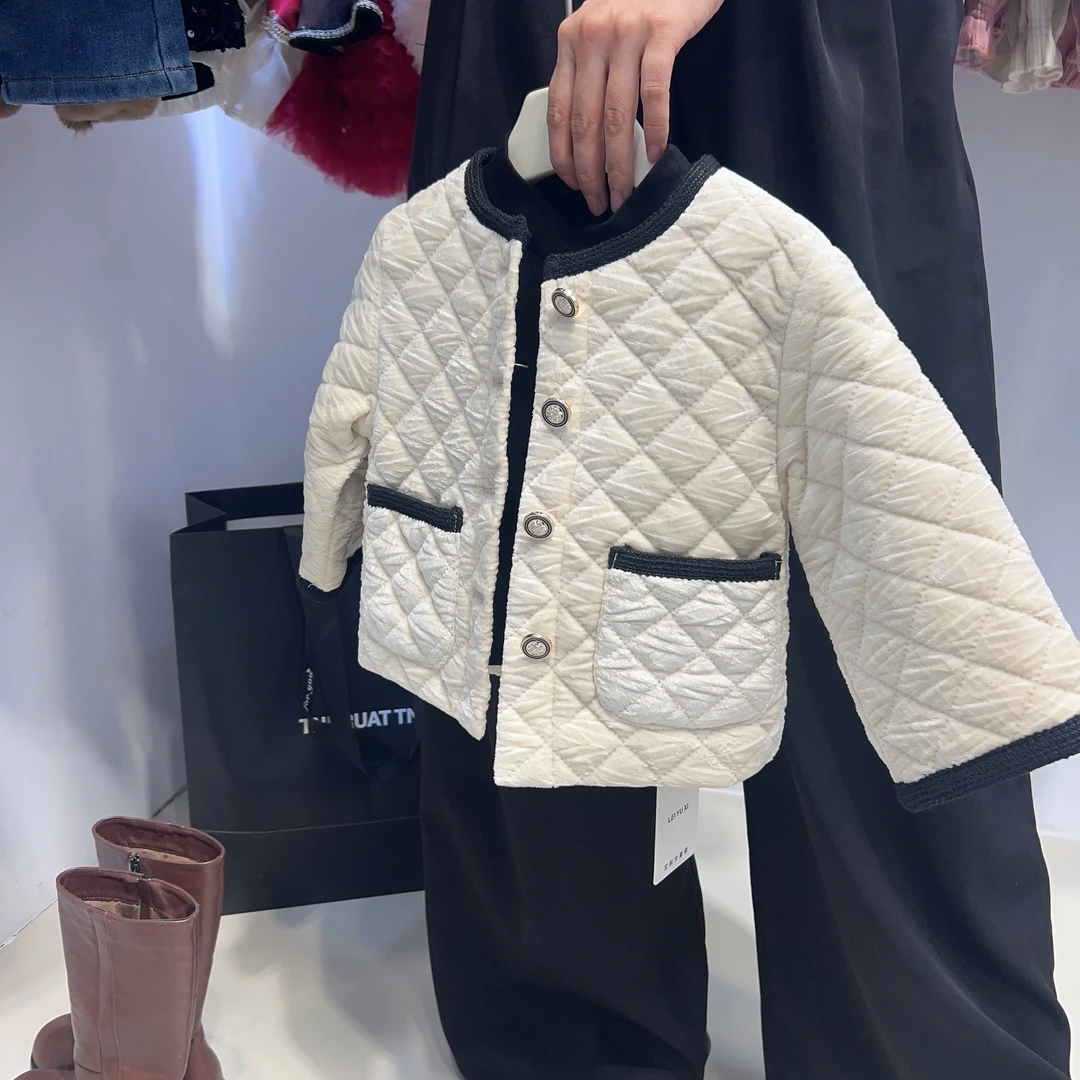 女童小香风外套加绒杏色外套甜美淑女气质外穿儿童韩版外套百搭