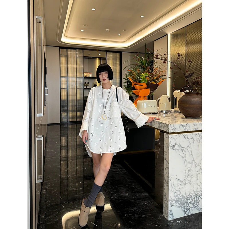 BUUYIE 新款气质小众大廓形简约镂空羊腿袖上衣衬衫 AAA8865