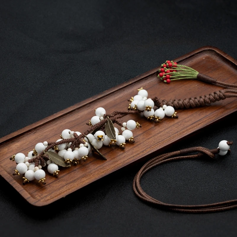 铜合金陶瓷项链 古风陶瓷款毛衣链时尚长款配饰百搭气质手工饰品