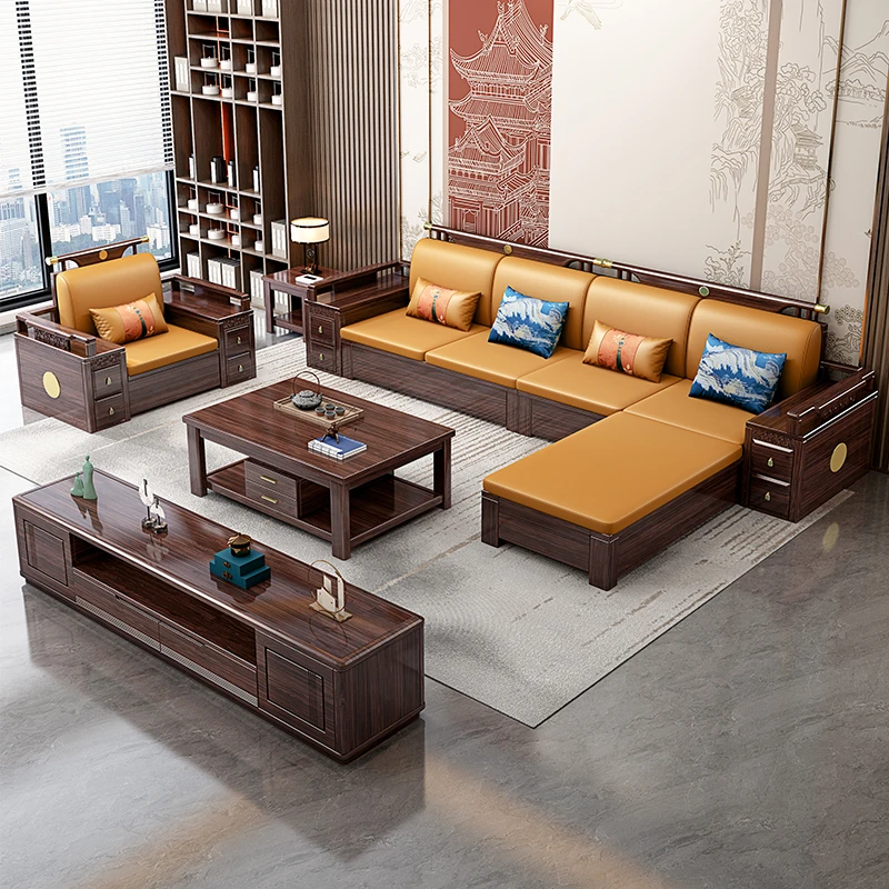 新中式实木沙发组合简约现代轻奢中国风储物沙发客厅禅意古典家具