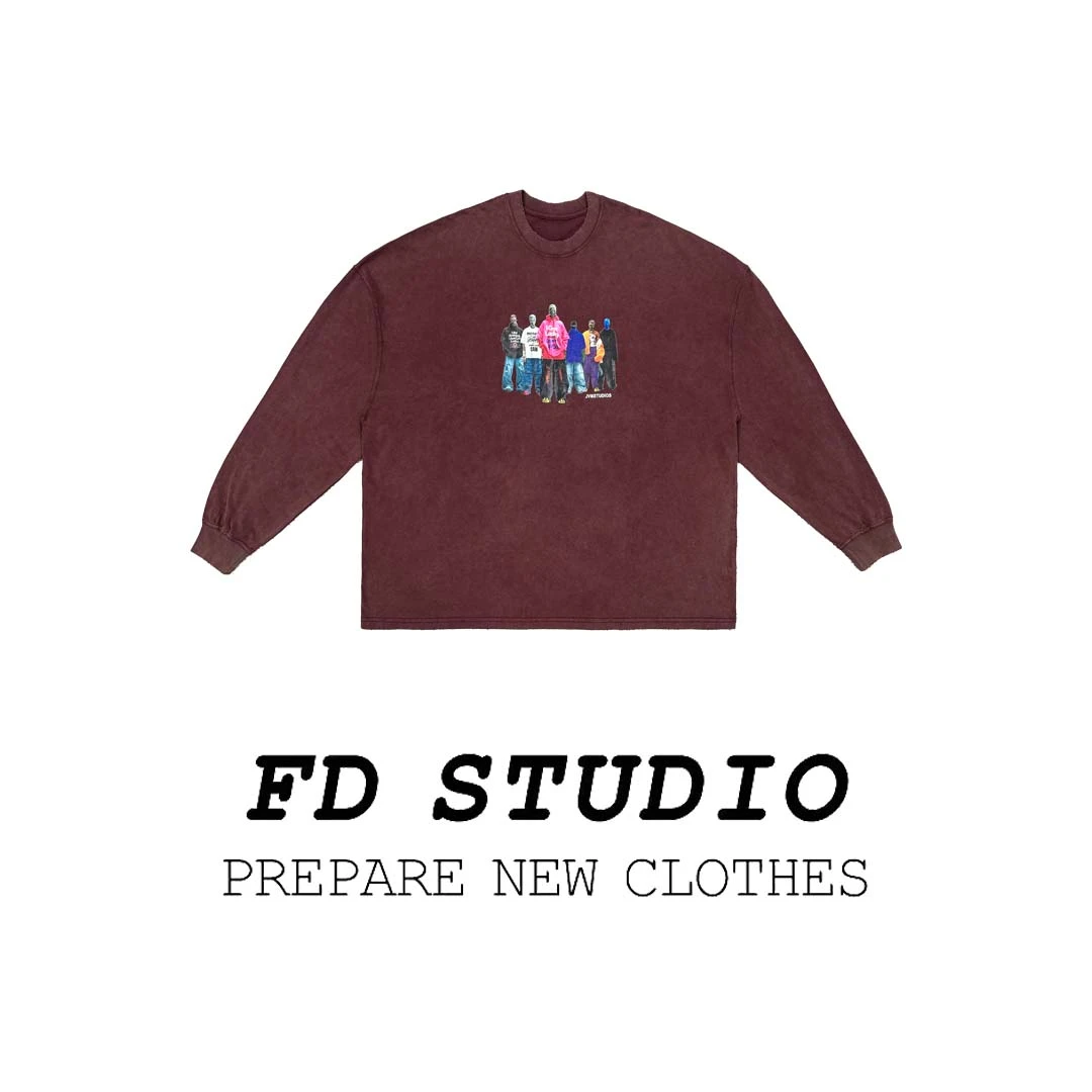 【梵町定制】FD19679潮男长袖T洗水做旧时尚圆领长袖T恤