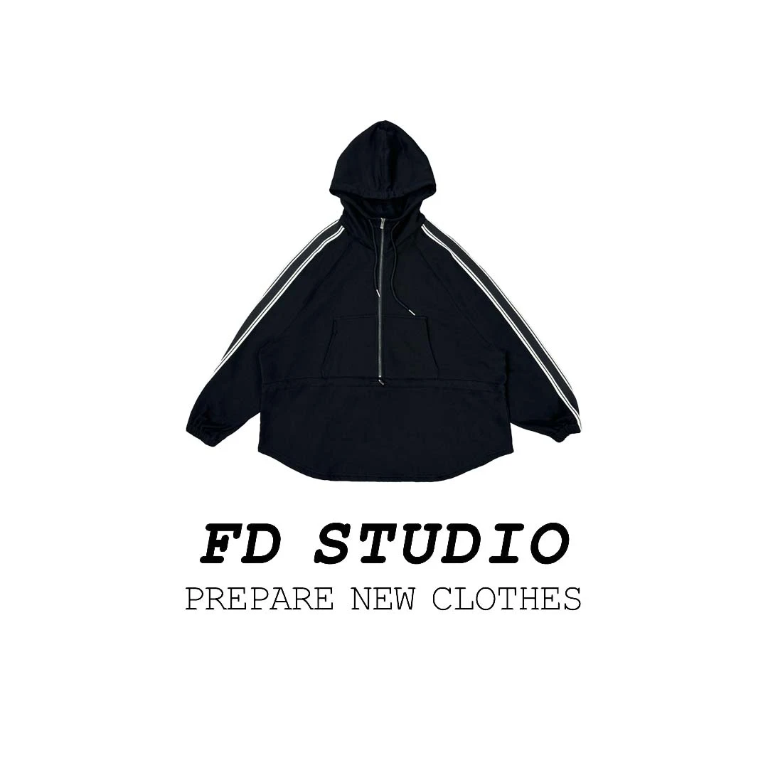 【梵町定制】FD19676双杠连帽卫衣加厚磨毛拉绒宽松长袖