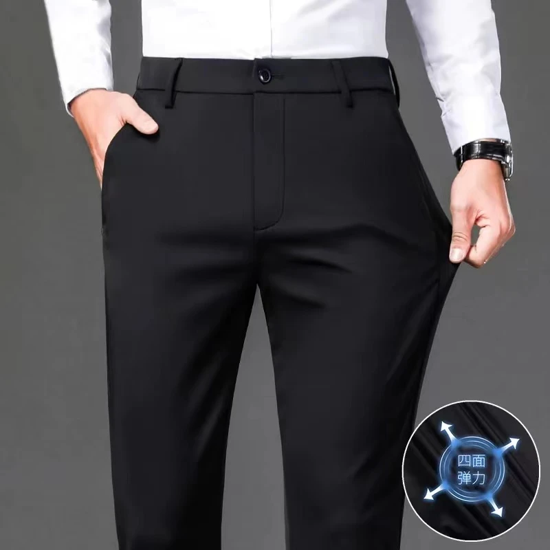 夏季百搭款高弹断码修身小直筒商务休闲裤1