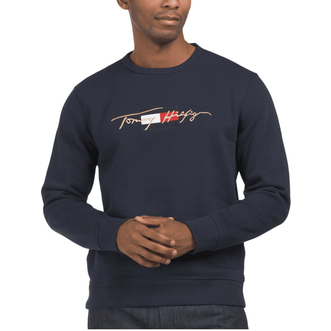 TOMMY HILFIGER/汤米·希尔费格男士蓝色圆领刺绣卫衣 C