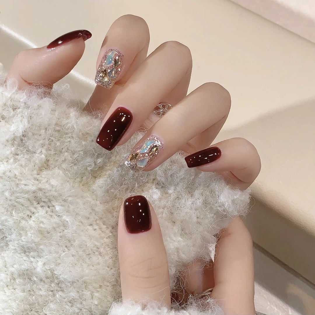 【酒红香槟】慕兮纯手工穿戴甲指甲贴显白美甲穿戴甲片高级感气质