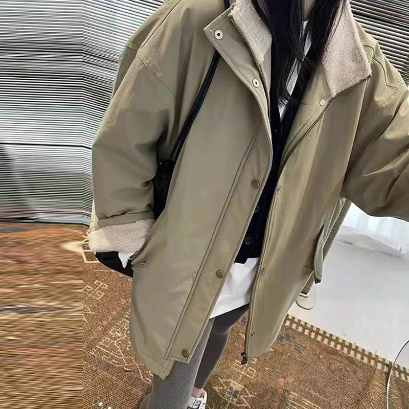 【加绒加厚】冬季显瘦显高休闲外套百搭时尚宽松夹克抽绳立领上衣