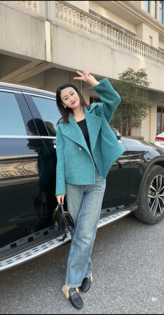 【晓雅定制-蓝海传说】轻奢短款气质宽松百搭羊毛短外套8092