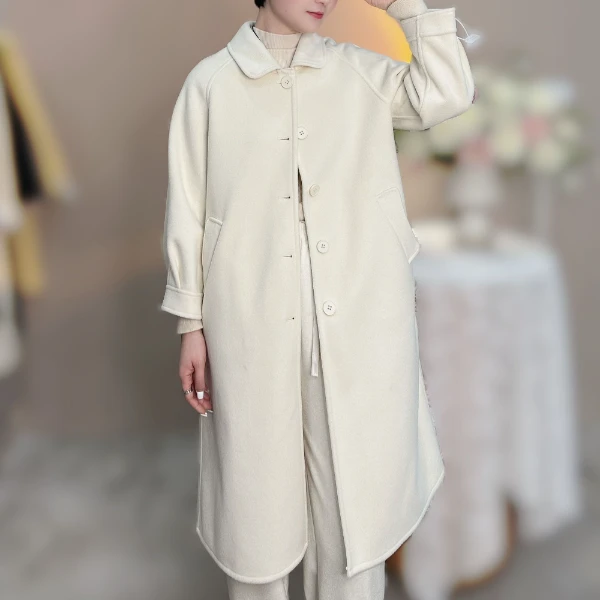 冬季春季单排扣双面呢中长款大衣毛呢外套厚款