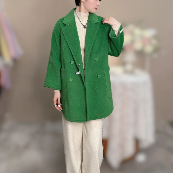 冬季春季短款西装领双面呢大衣毛呢外套厚款