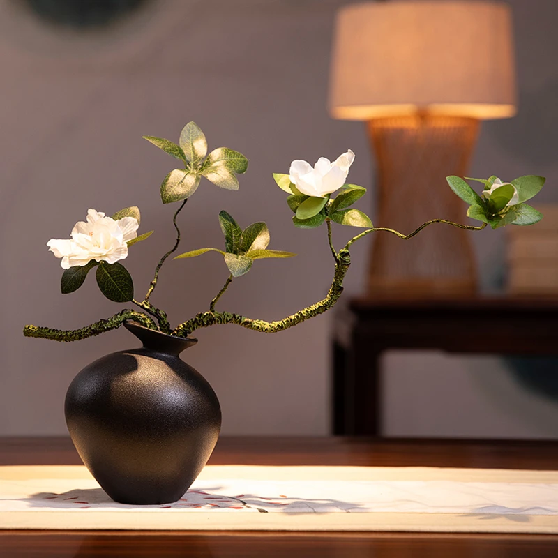 新中式禅意花艺套装陶瓷花瓶茶室餐厅客厅装饰茶几摆件有格调