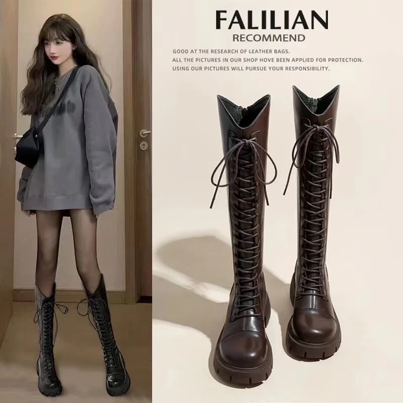 长筒靴女2023年洋气秋冬季靴子马丁不过膝长靴高筒胖mm粗腿骑士靴