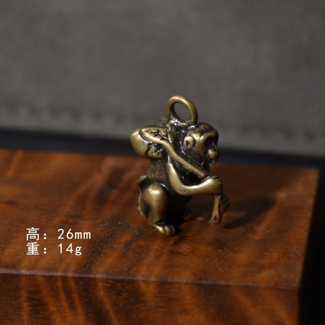 黄铜制作蟠桃猴子摆件复古钥匙圈挂件男友礼物铜饰物包包挂件创意