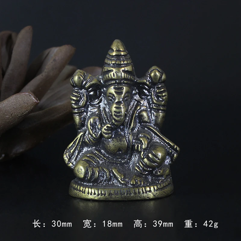 藏密象鼻财神小摆件黄铜铸造藏传藏佛财神象鼻神供奉口袋佛铜器