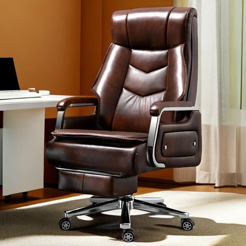 真皮老板椅办公室座椅家用电脑椅可躺书房椅午休按摩椅商务大班椅