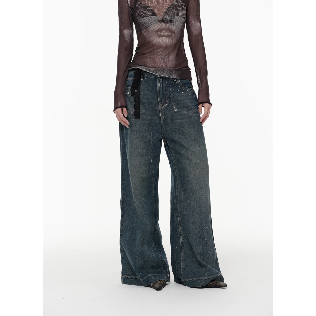 【LINY LIBERTY】  牛仔  设计感复古直筒宽松牛仔长裤