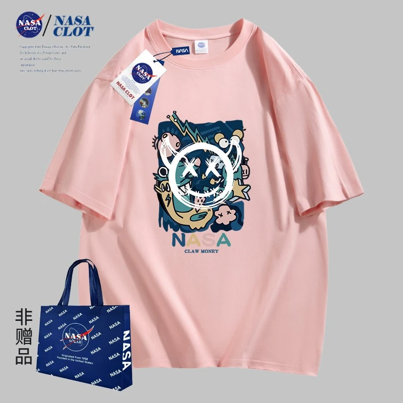 NASA 联名2023夏季新款休闲卡通印花纯棉T恤男女同款美式半袖