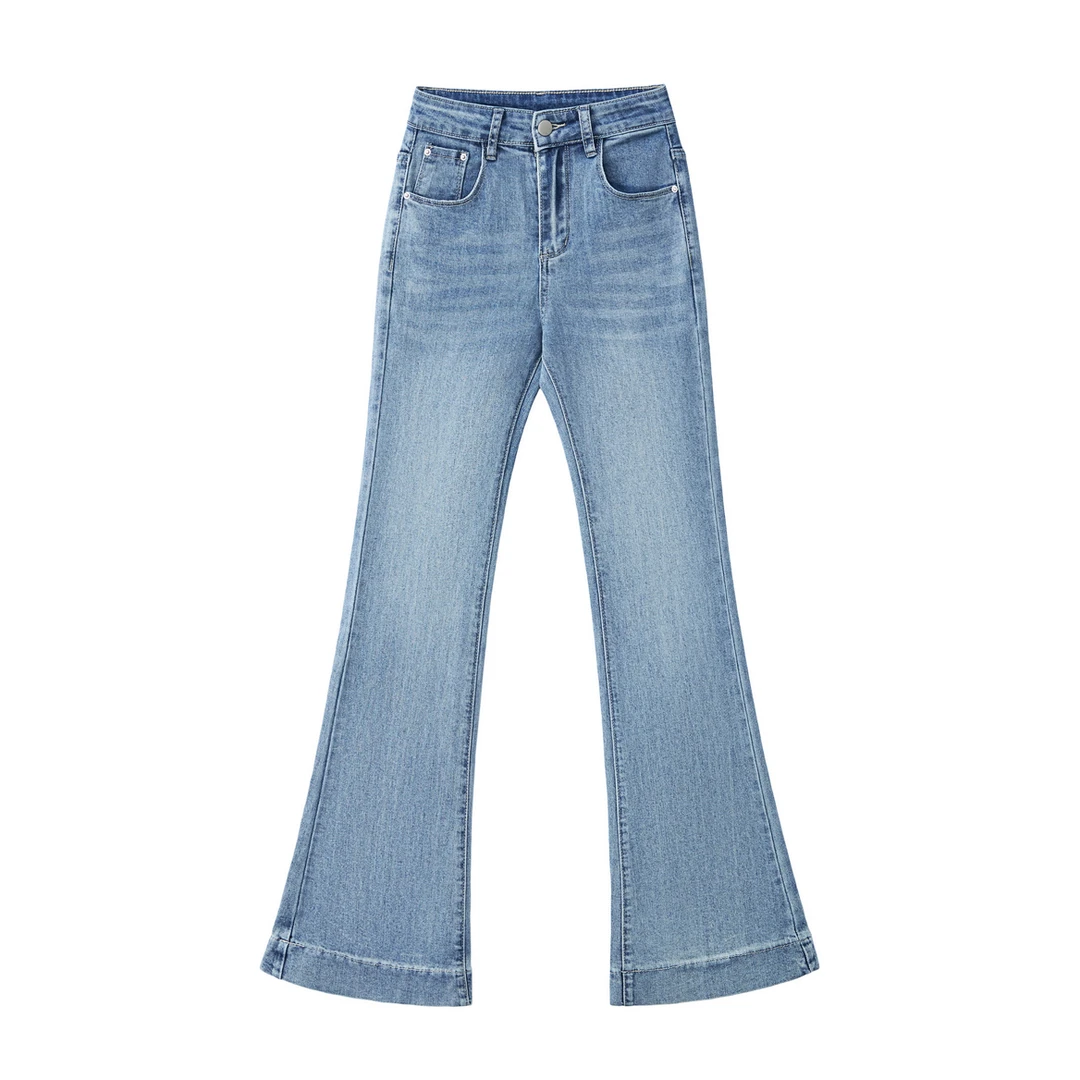 牛仔裤子女士微喇叭裤夏季薄款弹力修身时尚高腰显瘦休闲浅蓝1236