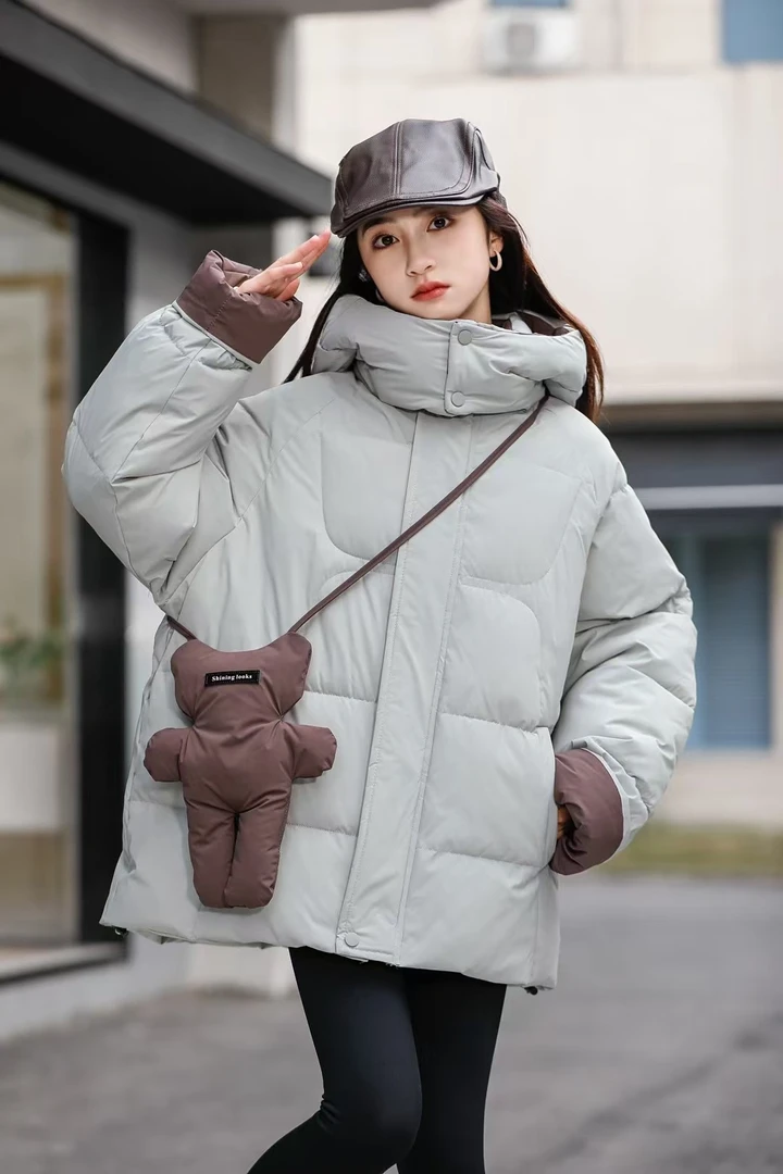 女孩冬季加厚棉服2024新款中大童帽子加绒韩版休闲连帽外套Q62002