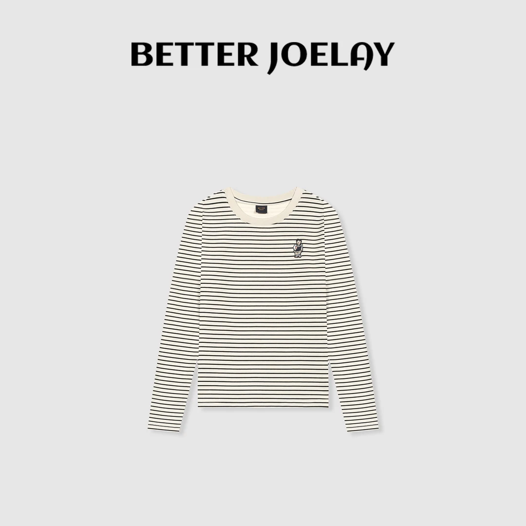 BETTERJOELAY-薄绒【巴黎课间】时尚宽松条纹长袖T恤百搭休闲KH1191