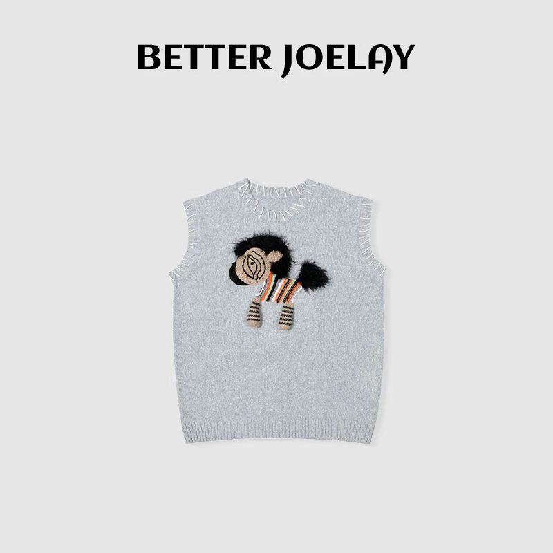BETTERJOELAY -【鬃毛小马】时尚套头针织马甲无袖韩版百搭WH3257