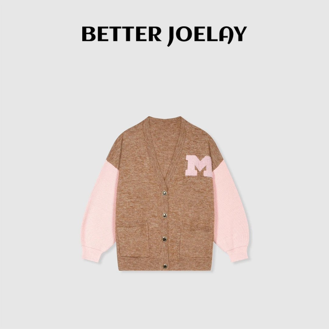 BETTER JOELAY-【草莓咖啡】时尚针织开衫毛衣字母温柔百搭LL5173
