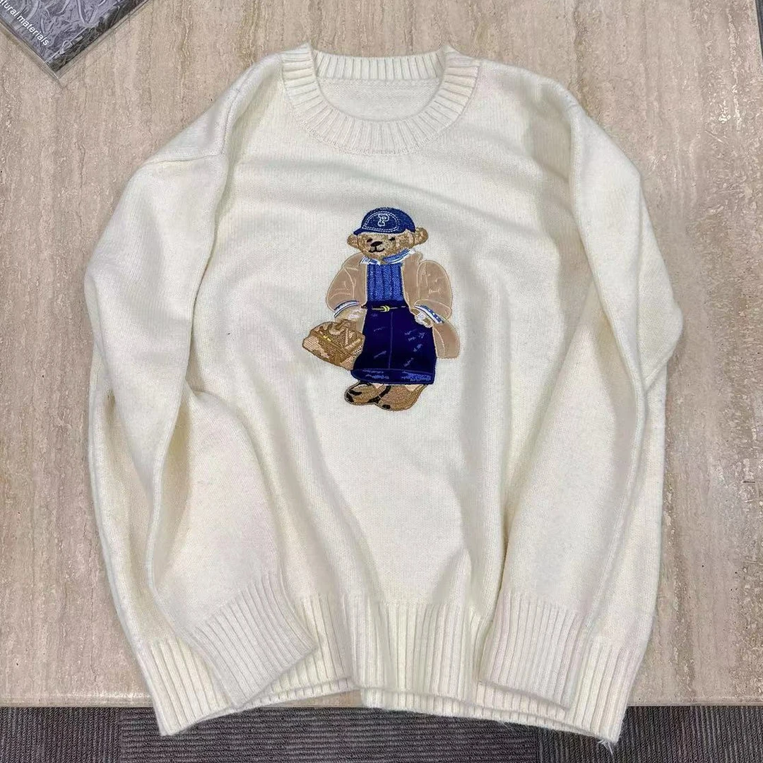 周明星-【小熊上班】Z9188款针织毛衣刺绣卡通宽松气质百搭洋气慵懒