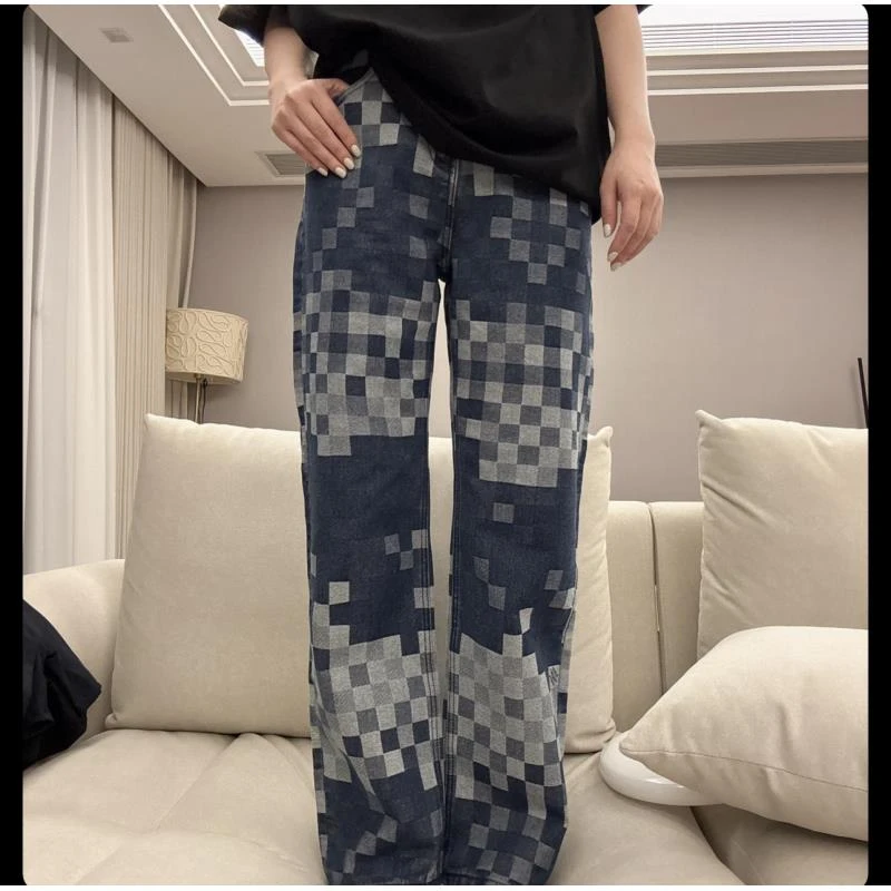 周明星-【棋盘马赛克】高端百搭牛仔裤水洗时尚简约宽松JG9160