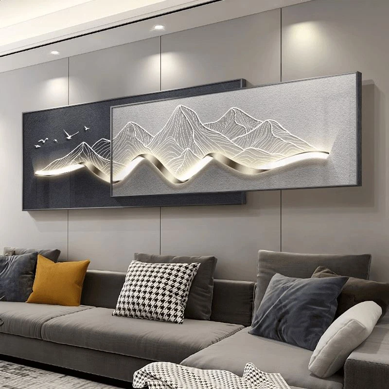 背有靠山现代轻奢客厅装饰画叠加山水墙壁画高级感客厅背景墙挂画