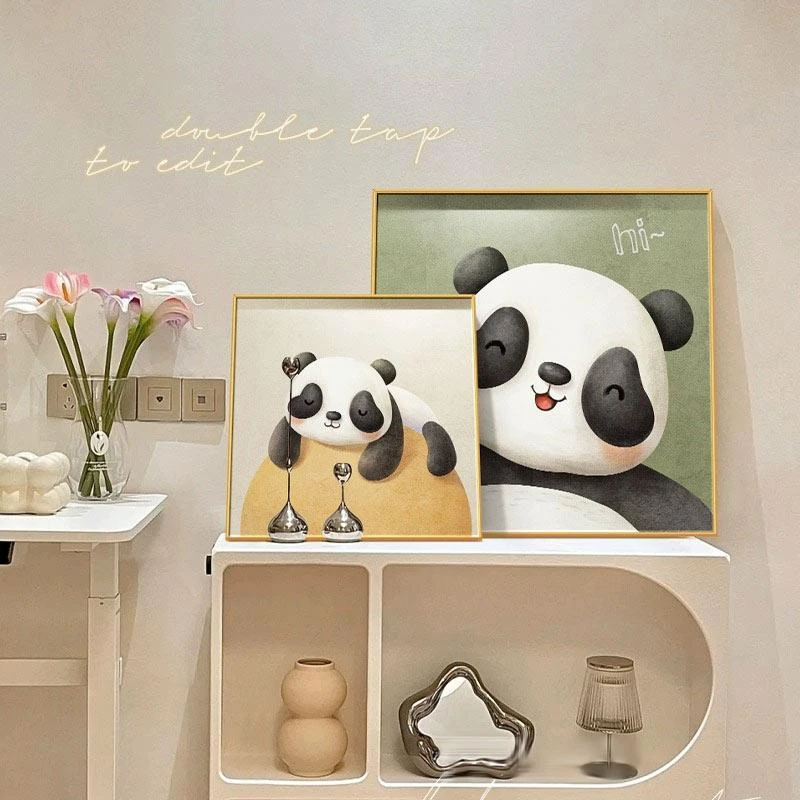 北欧ins风可爱熊猫装饰画客厅电视柜摆画儿童房卧室床头挂画壁画