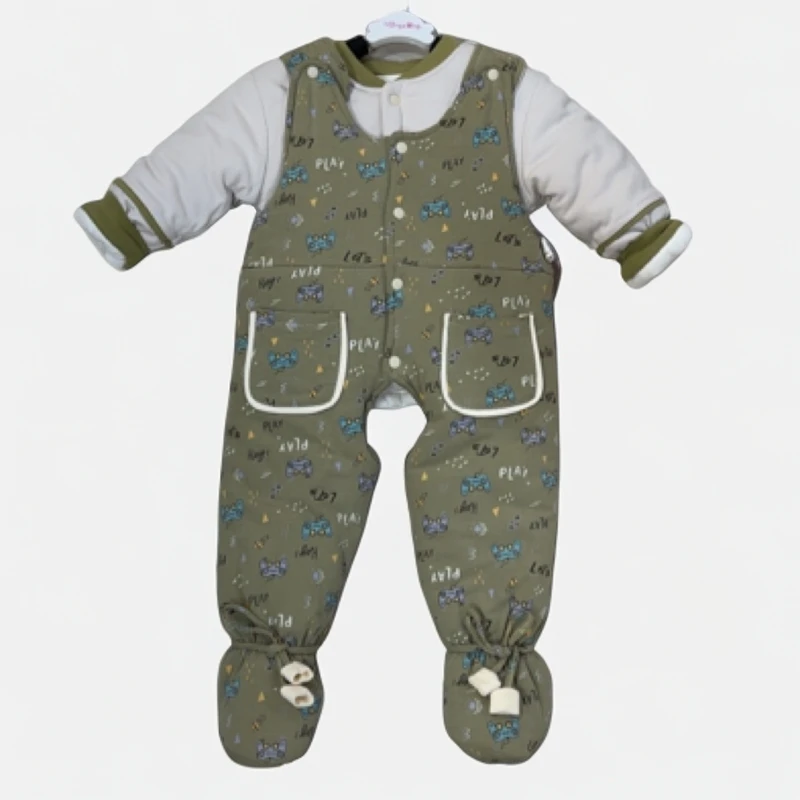 婴幼儿厚棉花包脚背带两件套装